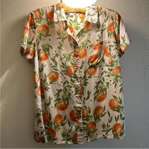 Anthropologie Orange and Green Fruity Blouse